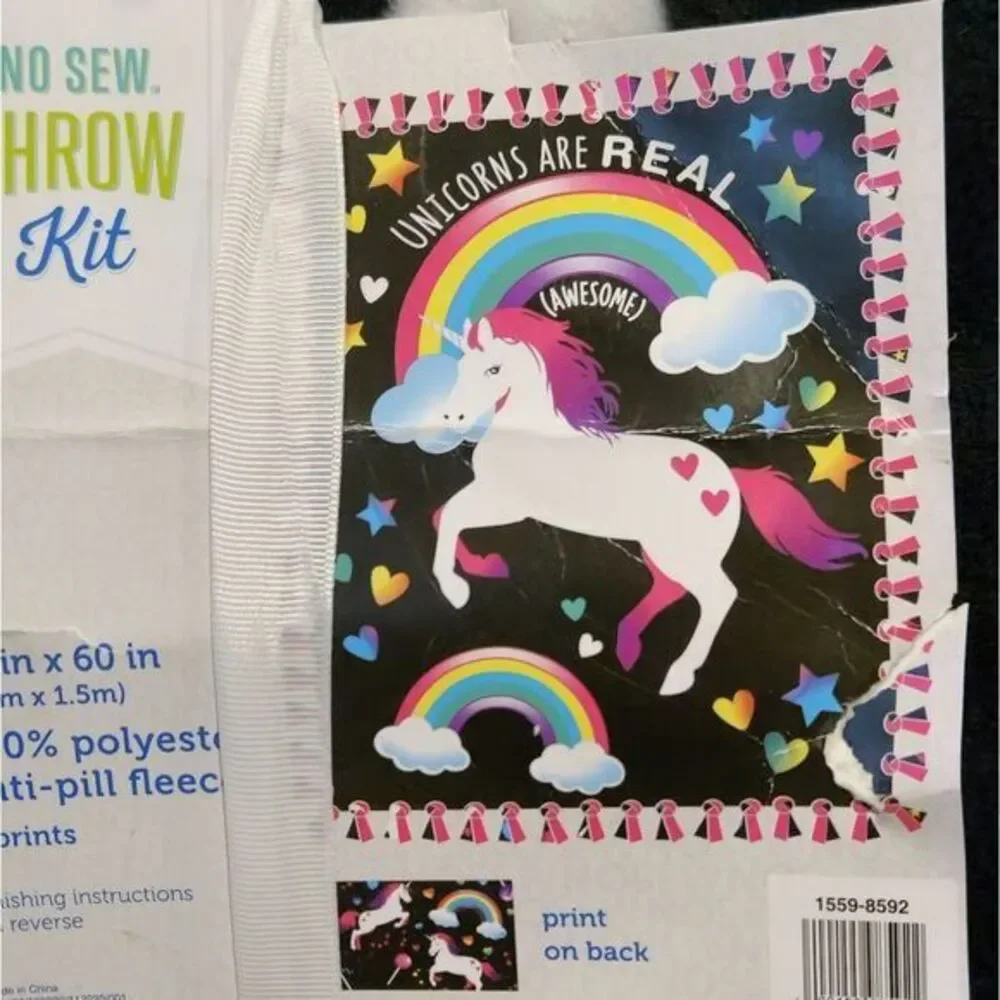 No Sew‎ Throw Girls Blanket Kit Unicorn and Rainbow Blanket DIY Blanket Craft